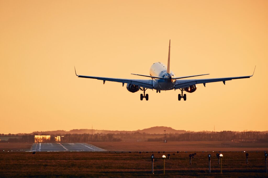 Airplane landing on runway