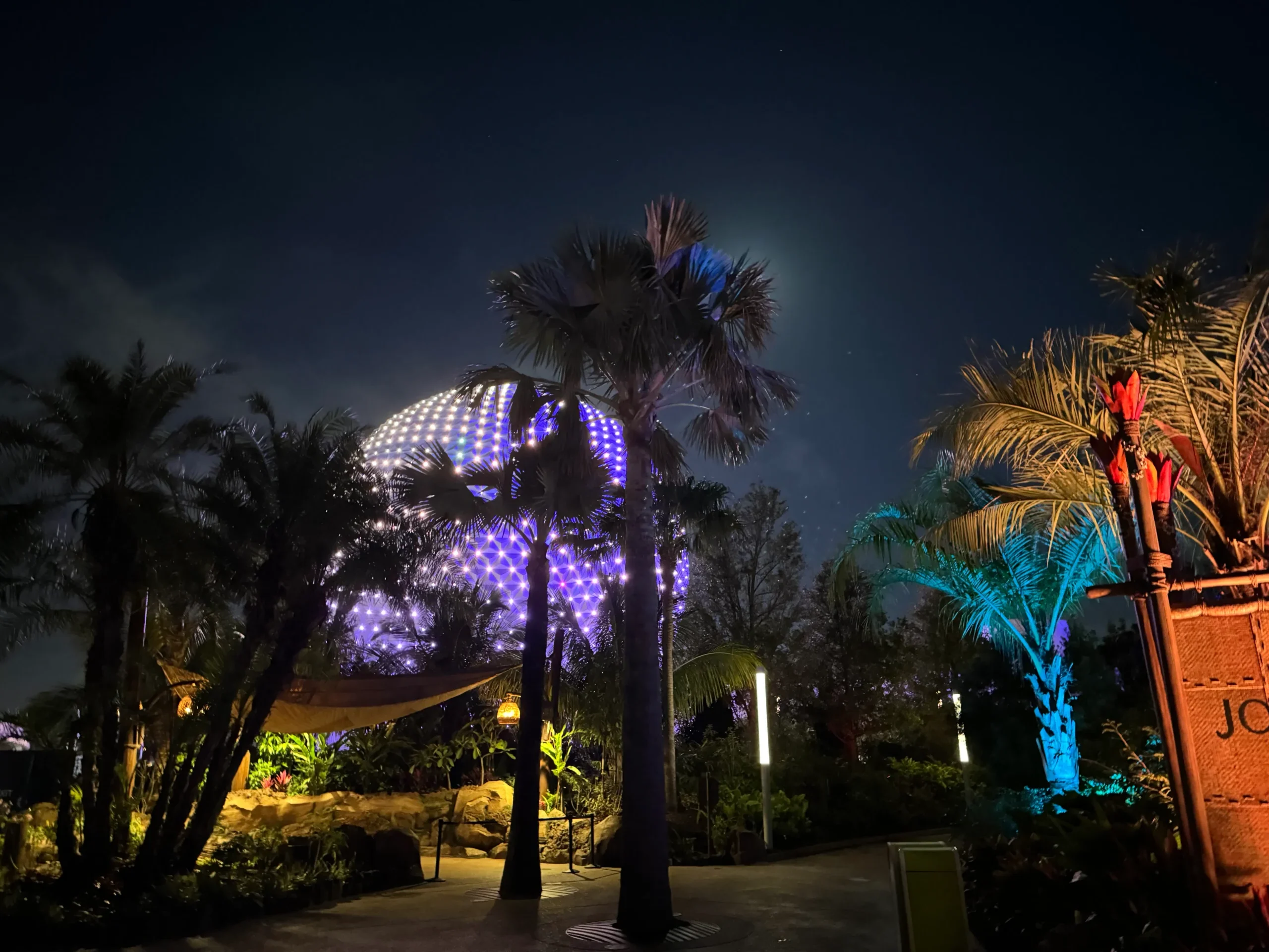 Epcot ball Spaceship Earth at night
